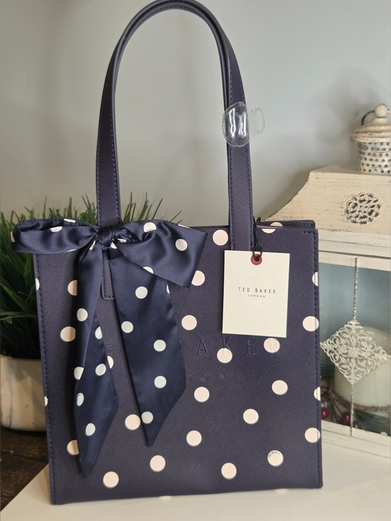 Ted Baker Handbags - Ted Baker "The Icon" Navy Polka Dot Tote With Bow